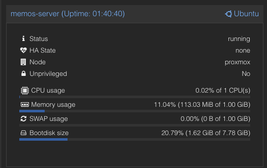 Resumen del Contenedor Proxmox